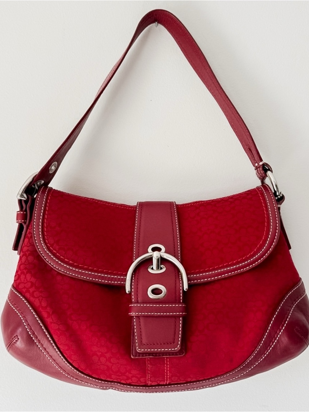 COACH Vintage Soho Y2K Cherry Red Signature C Canvas Shoulder Bag